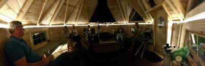 Inside BBQ hut at night